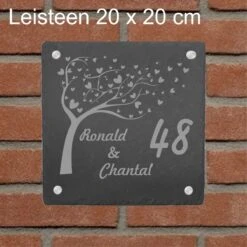 Plaque Signalétique Arbre En Ardoise Avec Hartjes / Astuce Cadeau Sinterklaas Ou Noël !! / Plaque Nominative Personnalisée / Format 20 X 20 Cm. / Avec Matériel De Montage En Acier Inoxydable / Porte D'entrée / Numéro De Maison / Gravure Cadeau